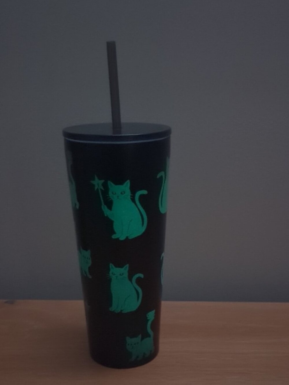 Starbucks Black cat stainless steel cold cup glow in the dark Brand New